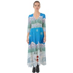 Snowman Orest Snowflakes Button Up Boho Maxi Dress