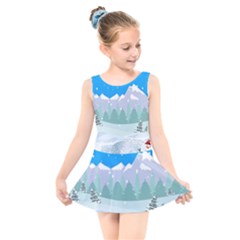 Snowman Orest Snowflakes Kids  Skater Dress Swimsuit by Hannah976