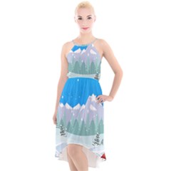 Snowman Orest Snowflakes High-low Halter Chiffon Dress  by Hannah976