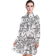 Colouring Page Winter City Skating Long Sleeve Chiffon Shirt Dress