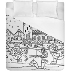 Colouring Page Winter City Skating Duvet Cover (california King Size)