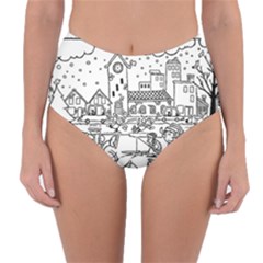 Colouring Page Winter City Skating Reversible High-waist Bikini Bottoms by Hannah976