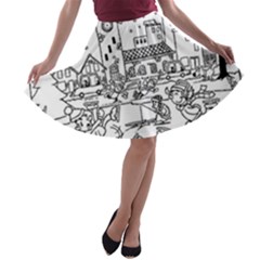 Colouring Page Winter City Skating A-line Skater Skirt