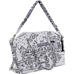 Colouring Page Winter City Skating Canvas Crossbody Bag