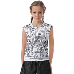 Colouring Page Winter City Skating Kids  Raglan Cap Sleeve T-shirt