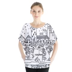 Colouring Page Winter City Skating Batwing Chiffon Blouse