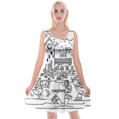 Colouring Page Winter City Skating Reversible Velvet Sleeveless Dress