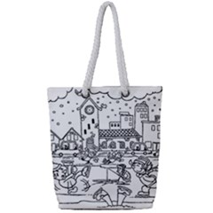 Colouring Page Winter City Skating Full Print Rope Handle Tote (small)