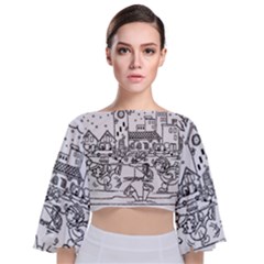 Colouring Page Winter City Skating Tie Back Butterfly Sleeve Chiffon Top