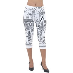 Colouring Page Winter City Skating Lightweight Velour Capri Leggings 