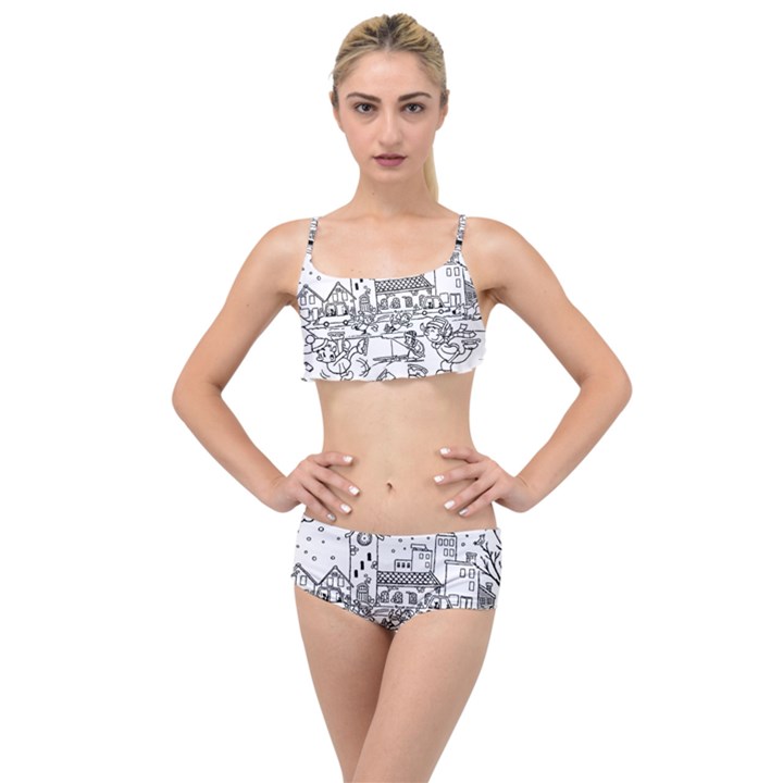 Colouring Page Winter City Skating Layered Top Bikini Set