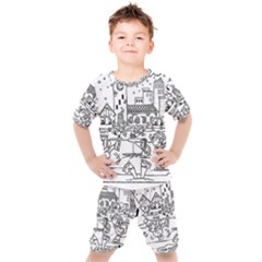 Colouring Page Winter City Skating Kids  T-shirt And Shorts Set by Hannah976