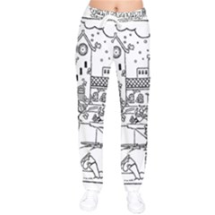 Colouring Page Winter City Skating Women Velvet Drawstring Pants