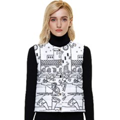 Colouring Page Winter City Skating Women s Button Up Puffer Vest