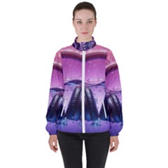 Headphones Sound Audio Music Radio Women s High Neck Windbreaker by Hannah976