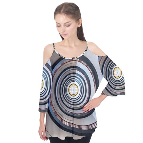 Spiral Staircase Stairs Stairwell Flutter Sleeve T-shirt  by Hannah976