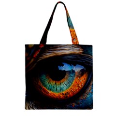 Eye Bird Feathers Vibrant Zipper Grocery Tote Bag by Hannah976