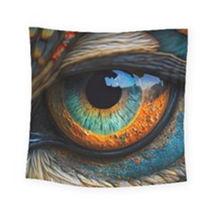 Eye Bird Feathers Vibrant Square Tapestry (small) by Hannah976