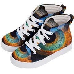 Eye Bird Feathers Vibrant Kids  Hi-top Skate Sneakers by Hannah976