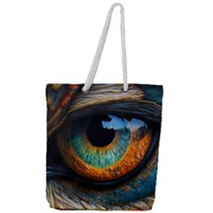 Eye Bird Feathers Vibrant Full Print Rope Handle Tote (large) by Hannah976