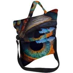 Eye Bird Feathers Vibrant Fold Over Handle Tote Bag by Hannah976