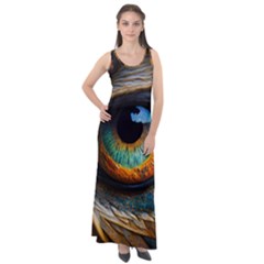 Eye Bird Feathers Vibrant Sleeveless Velour Maxi Dress by Hannah976