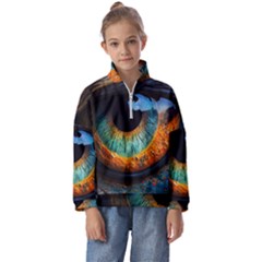 Eye Bird Feathers Vibrant Kids  Half Zip Hoodie