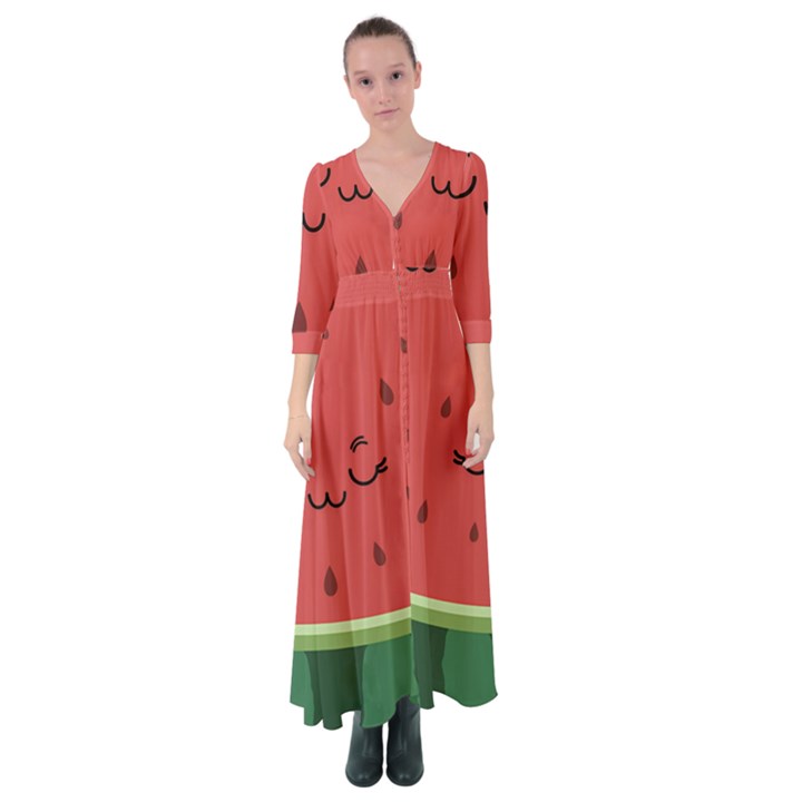 Watermelon Lock Love Button Up Maxi Dress