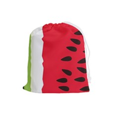 Watermelon Black Green Melon Red Drawstring Pouch (large) by Cemarart