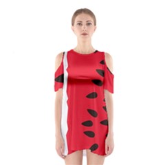 Watermelon Black Green Melon Red Shoulder Cutout One Piece Dress by Cemarart