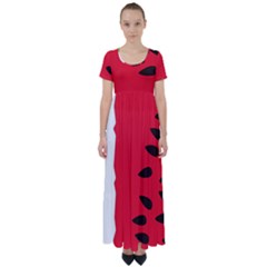 Watermelon Black Green Melon Red High Waist Short Sleeve Maxi Dress by Cemarart