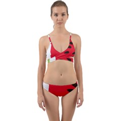 Watermelon Black Green Melon Red Wrap Around Bikini Set by Cemarart