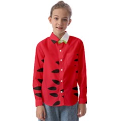 Watermelon Black Green Melon Red Kids  Long Sleeve Shirt by Cemarart