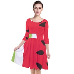 Watermelon Black Green Melon Red Quarter Sleeve Waist Band Dress by Cemarart