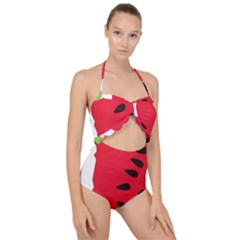 Watermelon Black Green Melon Red Scallop Top Cut Out Swimsuit by Cemarart