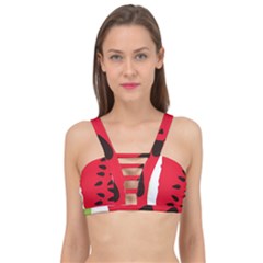 Watermelon Black Green Melon Red Cage Up Bikini Top by Cemarart