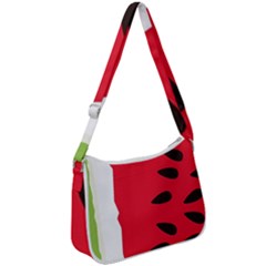 Watermelon Black Green Melon Red Zip Up Shoulder Bag by Cemarart