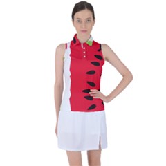 Watermelon Black Green Melon Red Women s Sleeveless Polo T-shirt by Cemarart