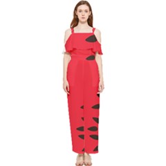 Watermelon Black Green Melon Red Draped Sleeveless Chiffon Jumpsuit by Cemarart