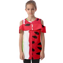 Watermelon Black Green Melon Red Fold Over Open Sleeve Top by Cemarart