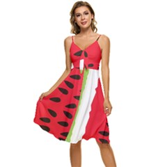 Watermelon Black Green Melon Red Sleeveless Tie Front Chiffon Dress by Cemarart