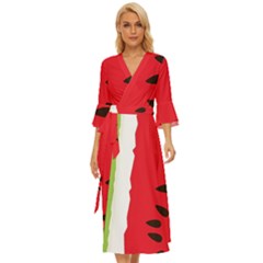 Watermelon Black Green Melon Red Midsummer Wrap Dress by Cemarart