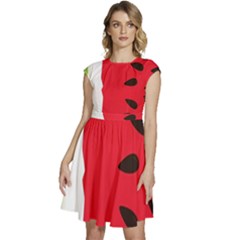 Watermelon Black Green Melon Red Cap Sleeve High Waist Dress by Cemarart