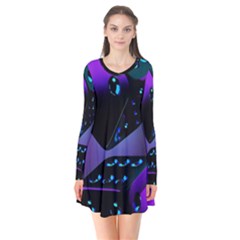 3d Love Ludo Game Long Sleeve V-neck Flare Dress by Cemarart