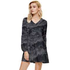 Black Sea Minimalist Dark Aesthetics Vaporwave Tiered Long Sleeve Mini Dress by Cemarart