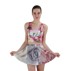 Pastel Rose Flower Blue Pink White Mini Skirt by Cemarart