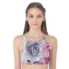 Pastel Rose Flower Blue Pink White Tank Bikini Top by Cemarart