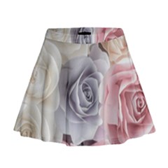 Pastel Rose Flower Blue Pink White Mini Flare Skirt by Cemarart