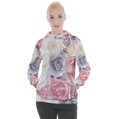 Pastel Rose Flower Blue Pink White Women s Hooded Pullover by Cemarart