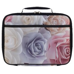 Pastel Rose Flower Blue Pink White Full Print Lunch Bag by Cemarart